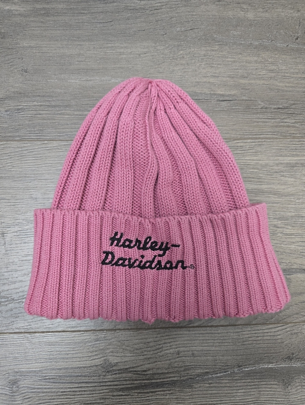Harley Davidson Pink Knit Beanie Hat Embroidered Silver Logo Moto Bike Travel